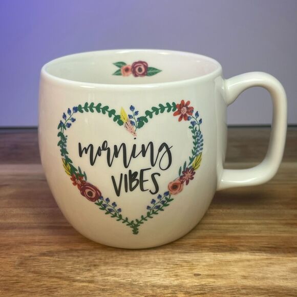 Morning Vibes Floral Heart Opalhouse Coffee Mug Mother Sister Gift 16oz - Picture 1 of 6